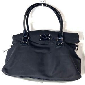 Kate Spade New York Black Nylon Satchel – Patent‎ Logo Base, Polka Dot Lining